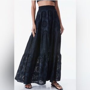 Alice + Olivia Black Eyelet Maxi Skirt